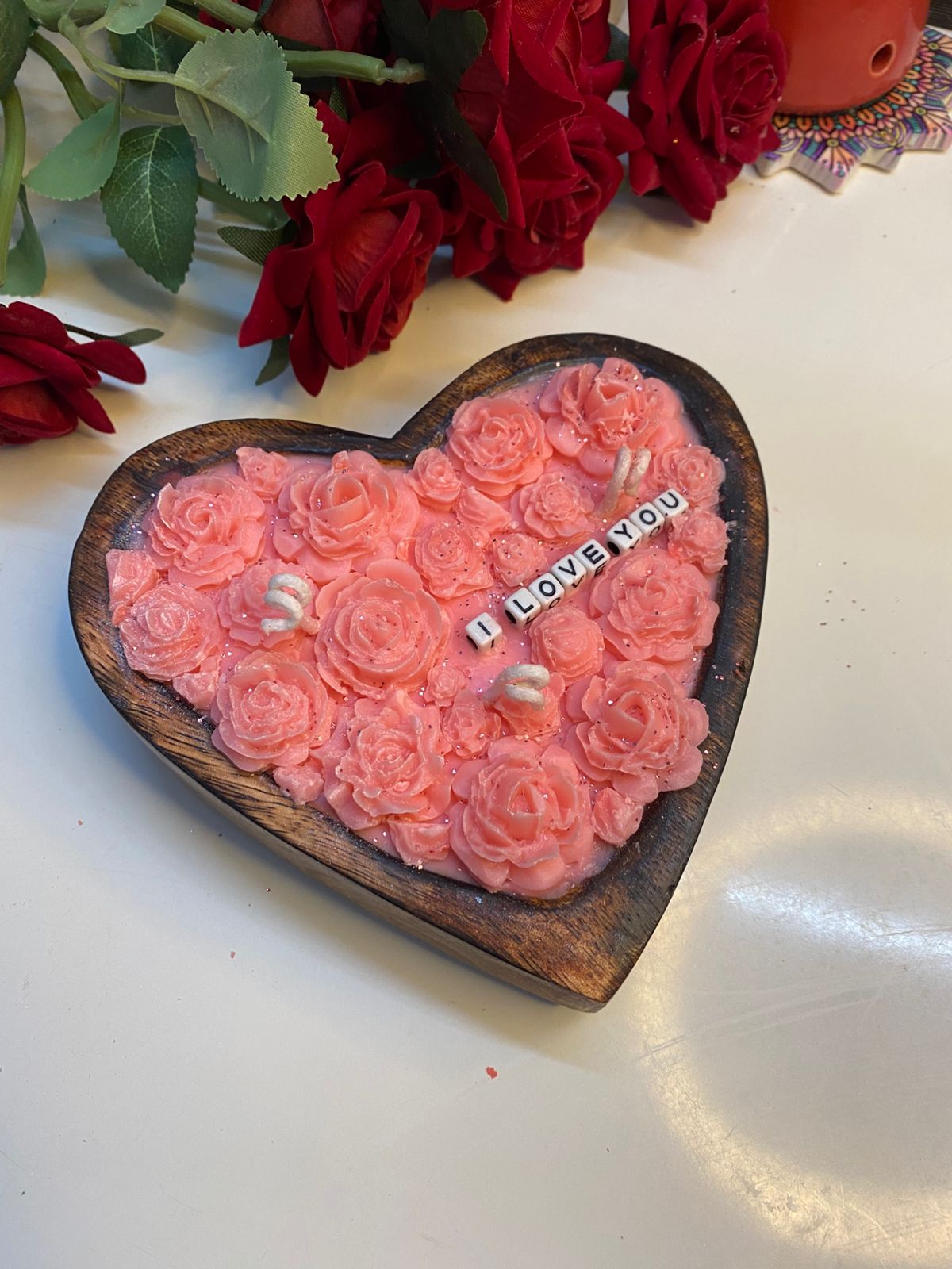 Message Wooden Heart Candle