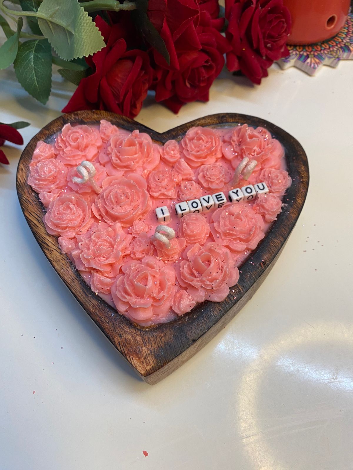 Message Wooden Heart Candle