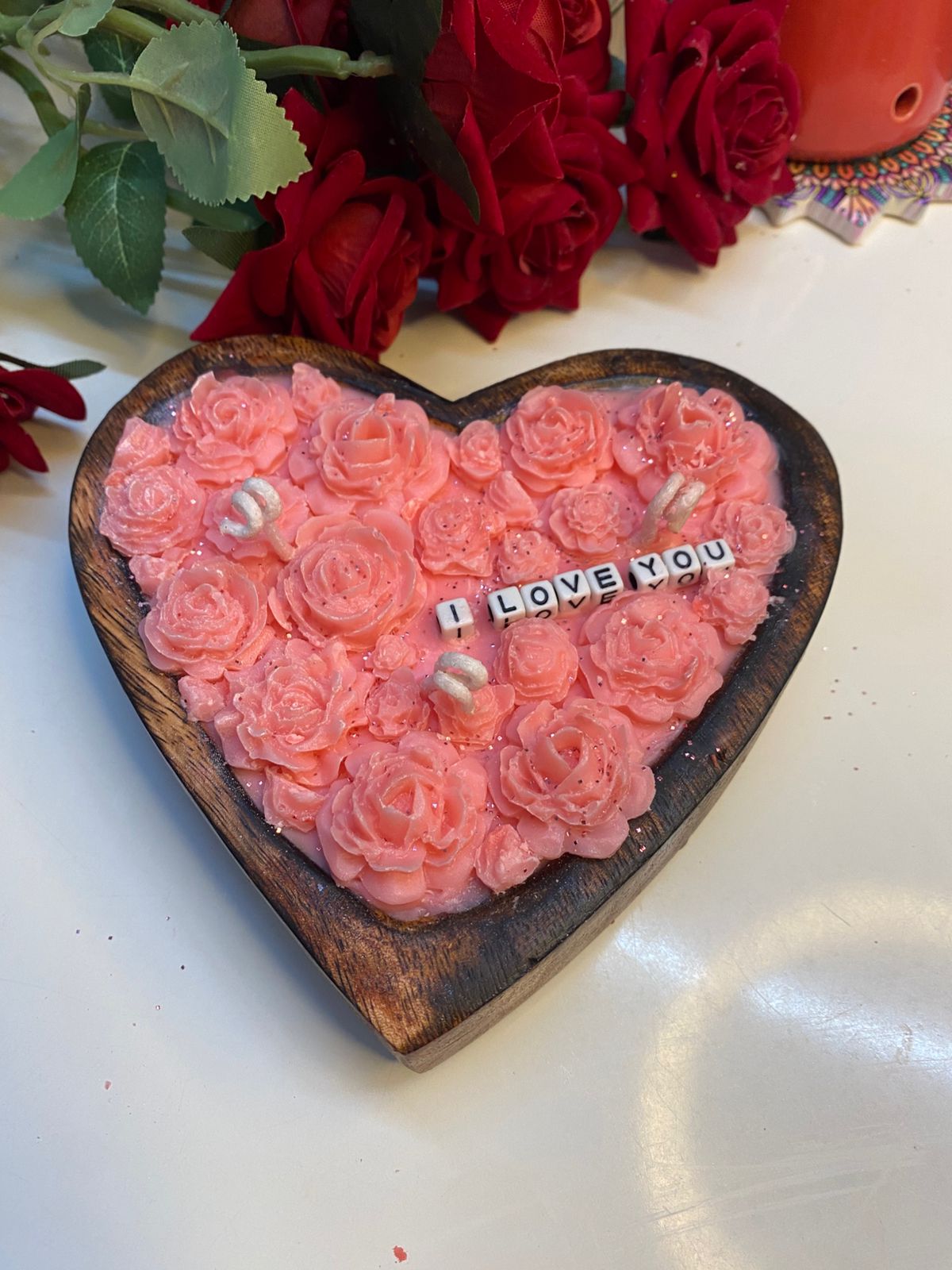 Message Wooden Heart Candle