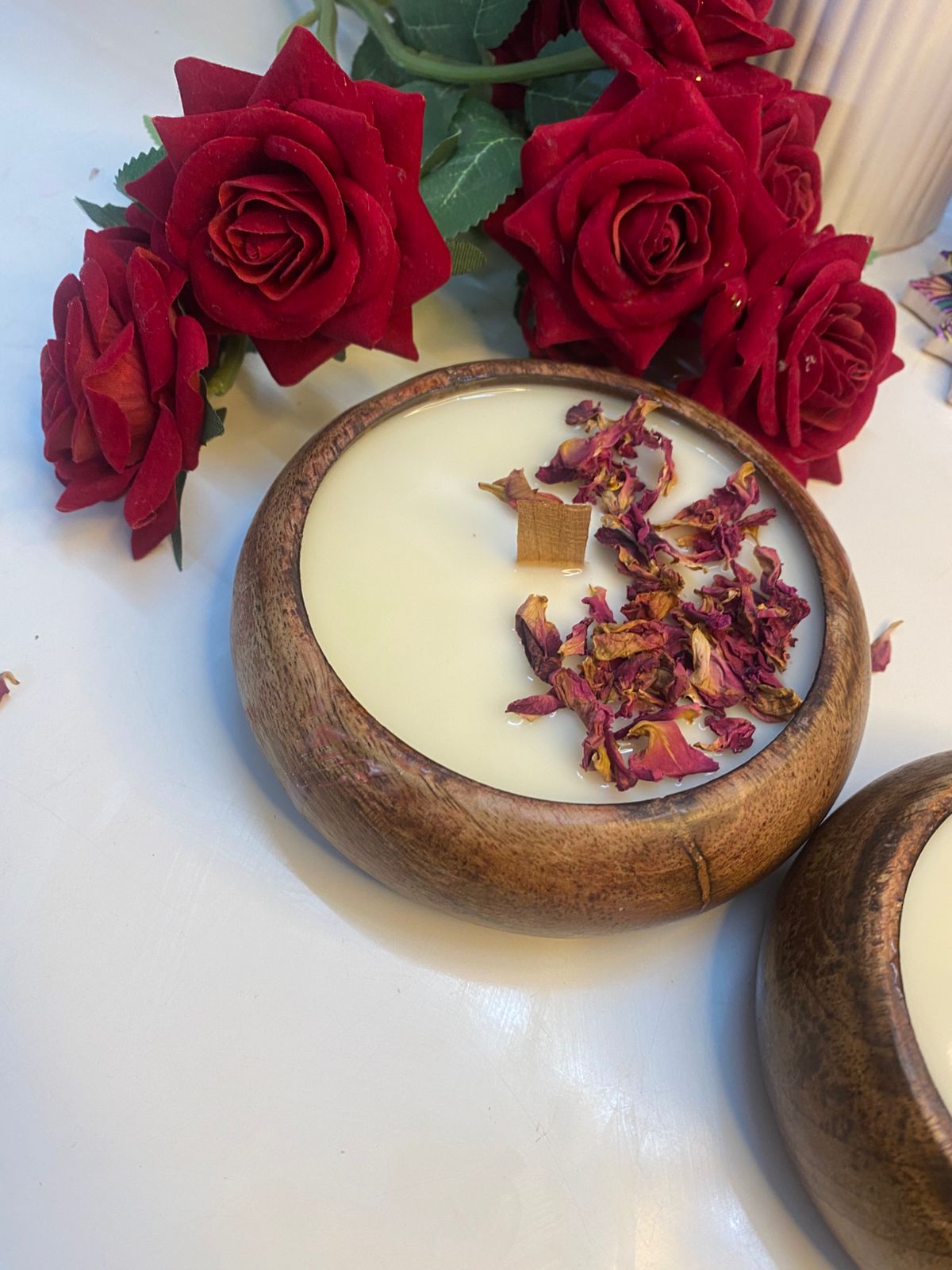 Rose Petals Wooden Dough Bowl