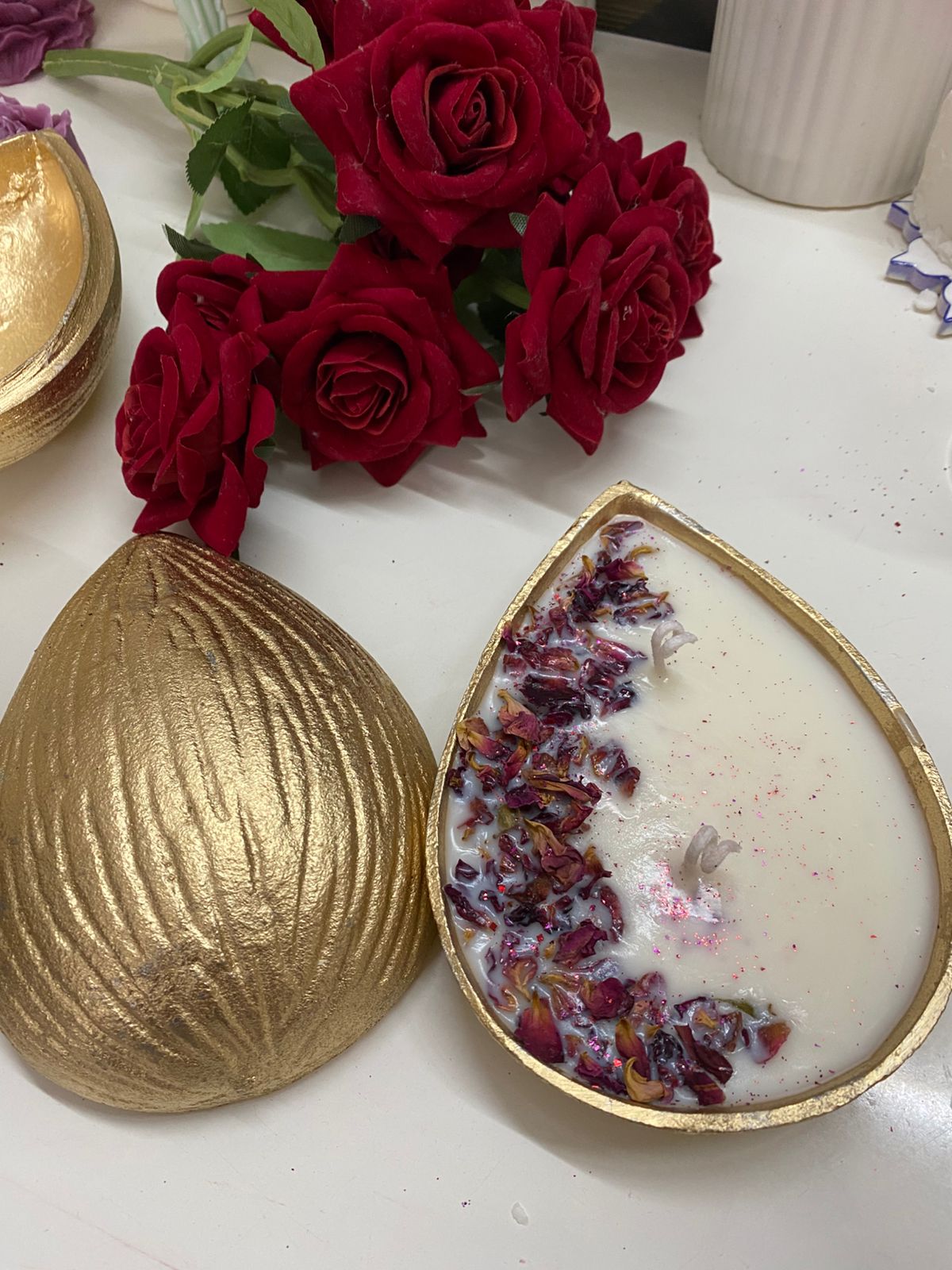 Almond with rose petals