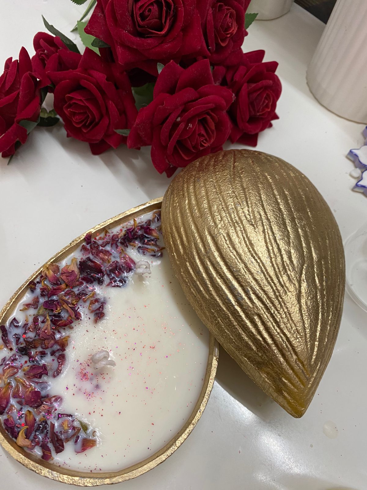 Almond with rose petals